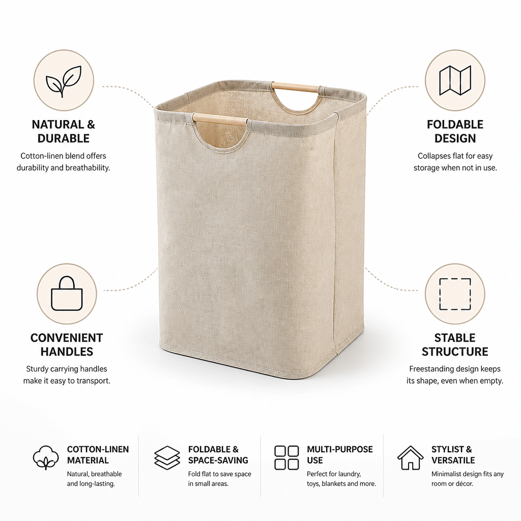 Space-Saving Cotton-Linen Foldable Laundry Basket