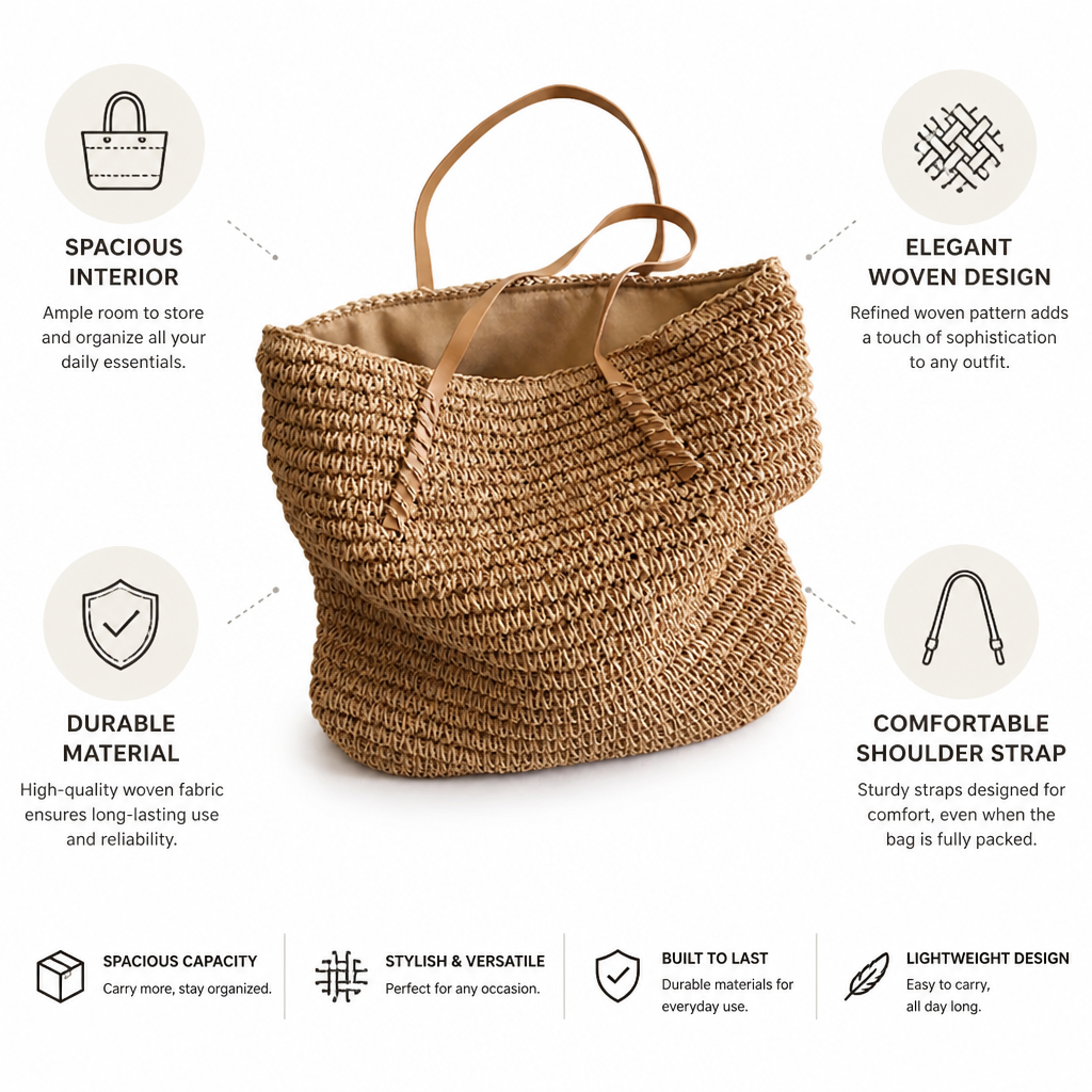 Spacious Woven Shoulder Handbag