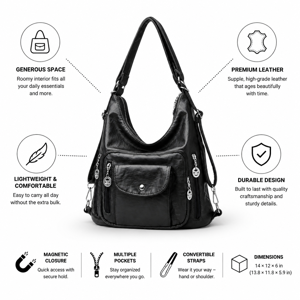 Supple Leather Convertible Tote Bag (Magnetic Closure)