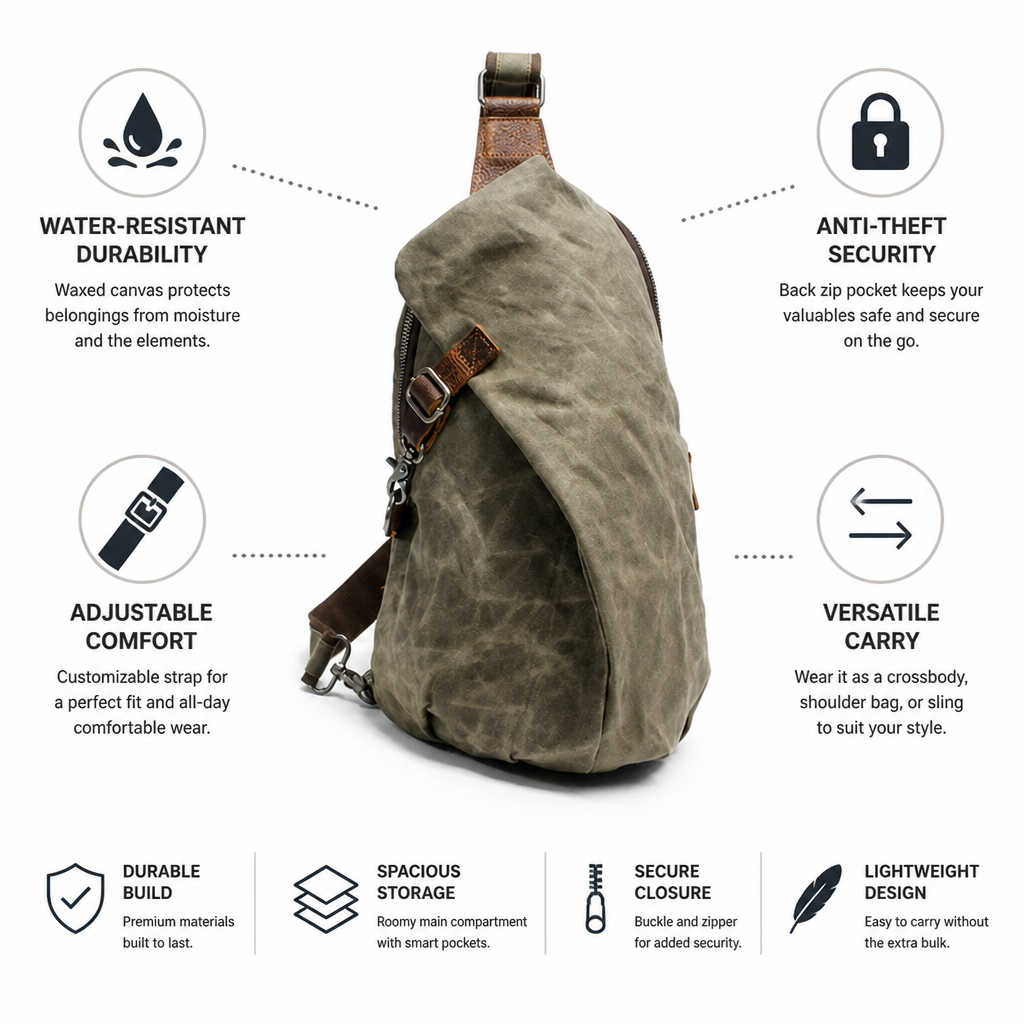 Water-Resistant Waxed Canvas Anti-Theft Crossbody Bag