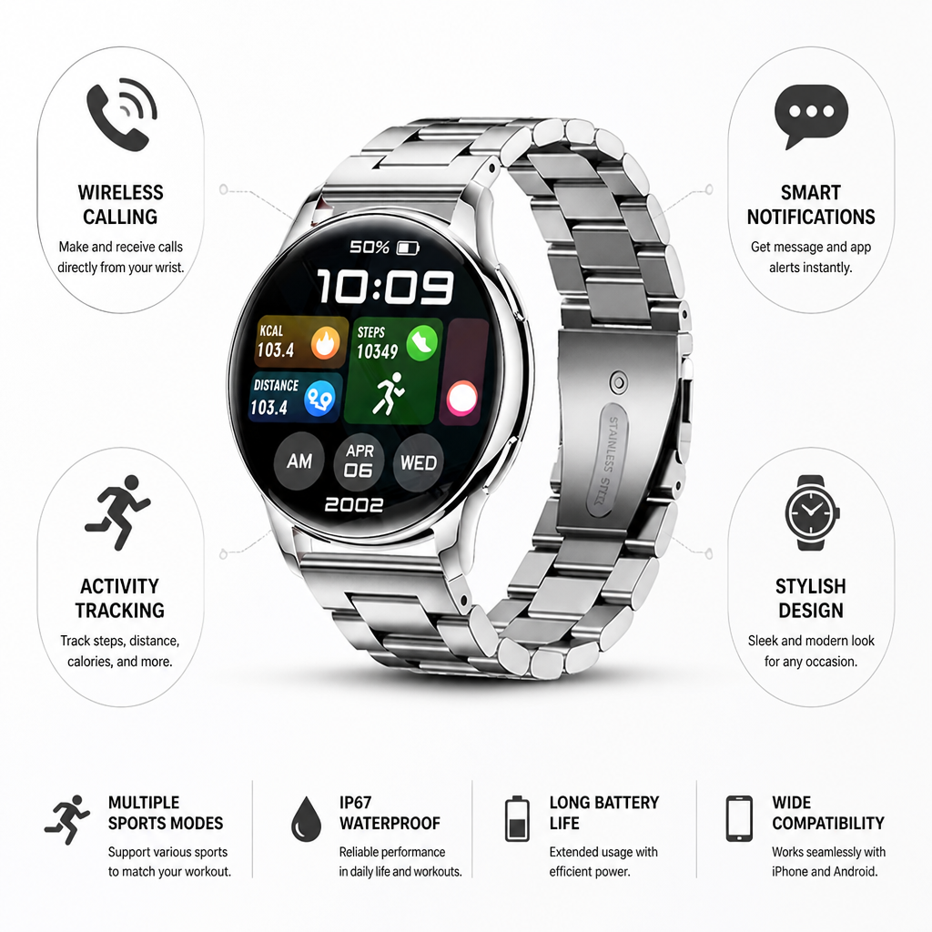 Full Touchscreen Bluetooth Calling Smartwatch (1.5-Inch)