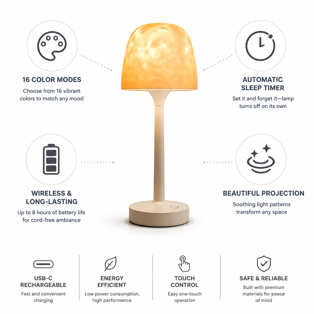Wireless Rechargeable 16-Color LED Projection Lamp
