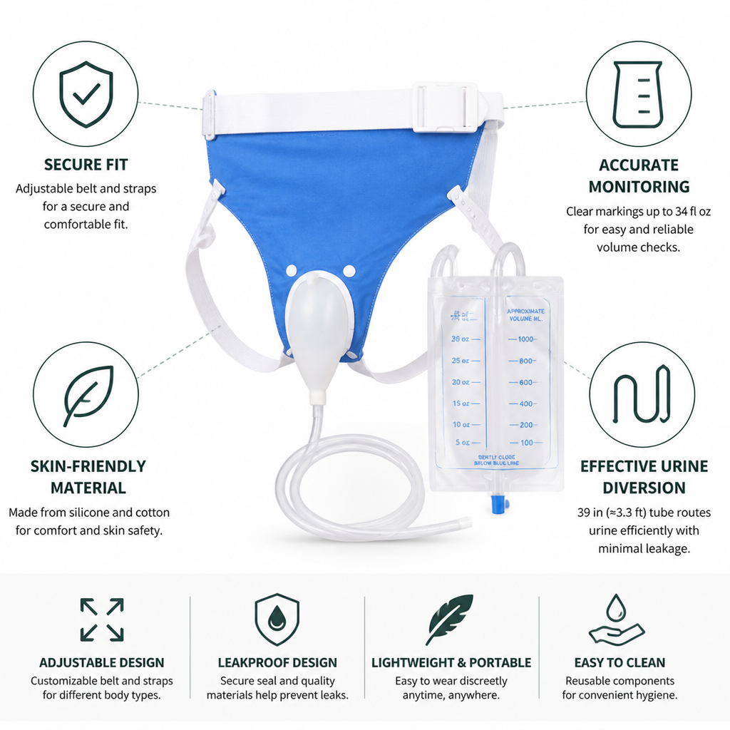 Hands-Free Adjustable Silicone Urine Collection Bag (34 fl oz)