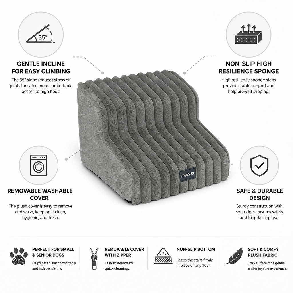 Plush Non-Slip High-Resilience Sponge Dog Stairs (Removable Washable Cover)
