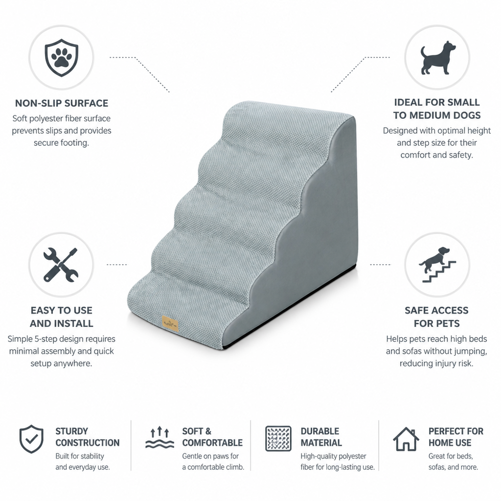 Non-Slip Polyester 5-Step Dog Stairs
