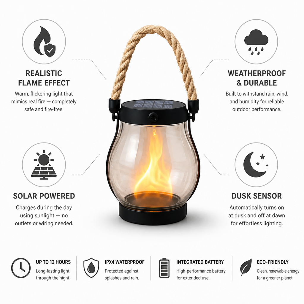Realistic Flame Solar Lantern (Dusk Sensor)