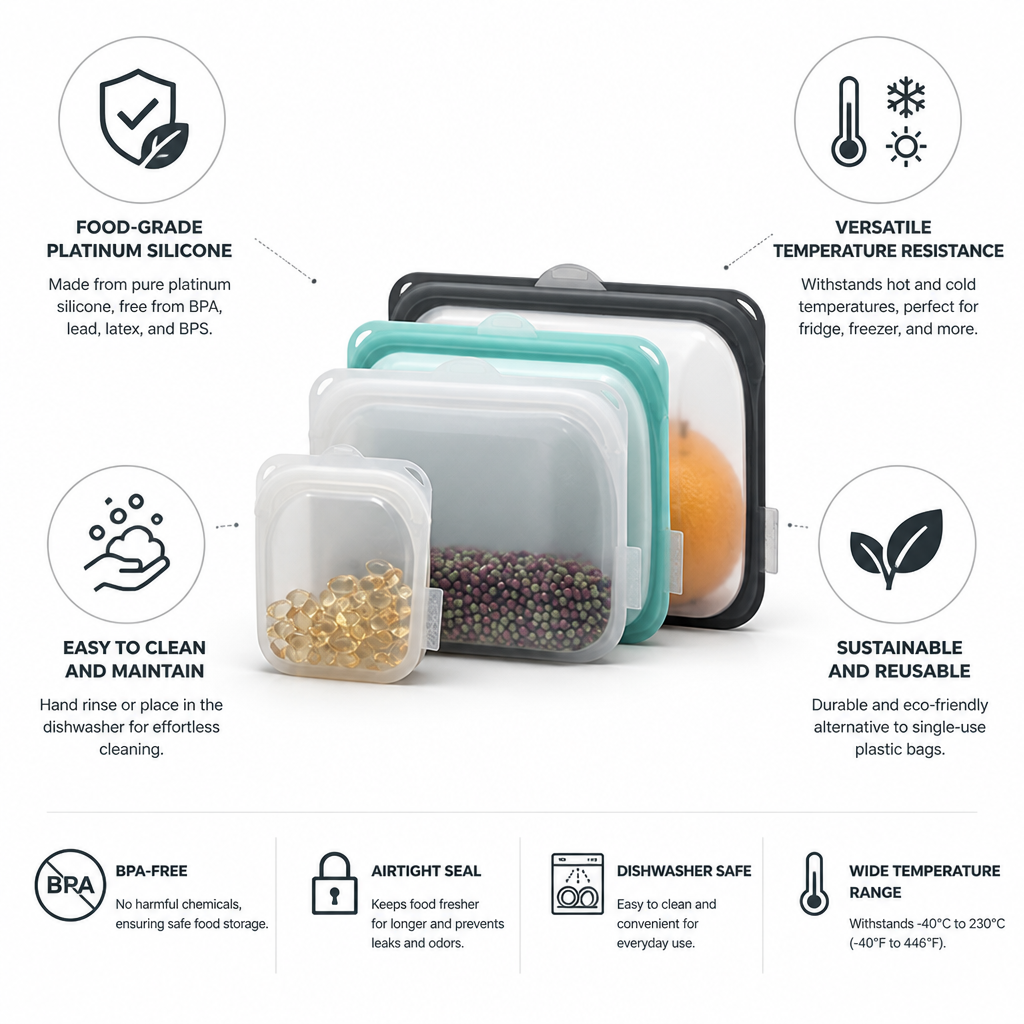 Food-Grade Platinum Silicone Airtight Storage Bags (3-Pack)