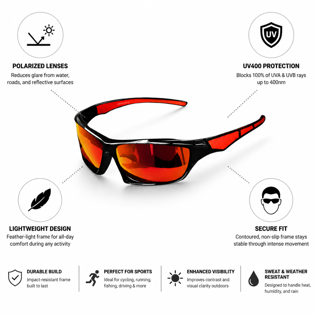 Polarized UV400 Lightweight Sports Sunglasses