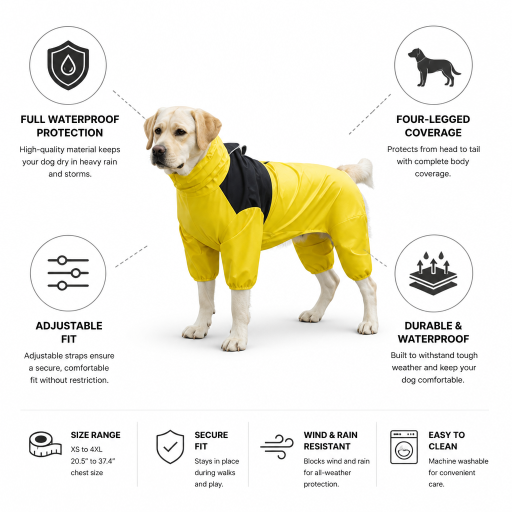 Full-Coverage Waterproof Dog Raincoat (Adjustable Fit)