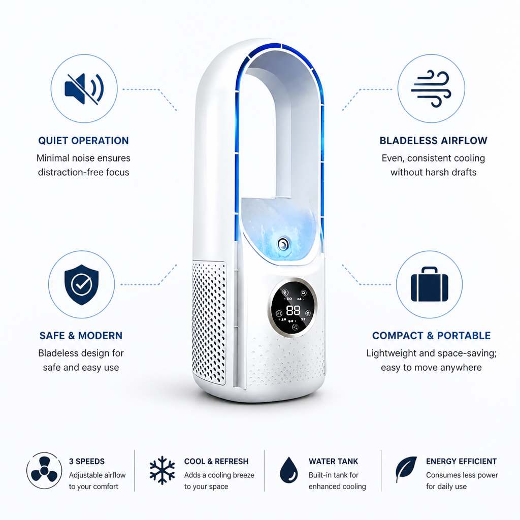 Bladeless Compact & Quiet Desk Air Cooler