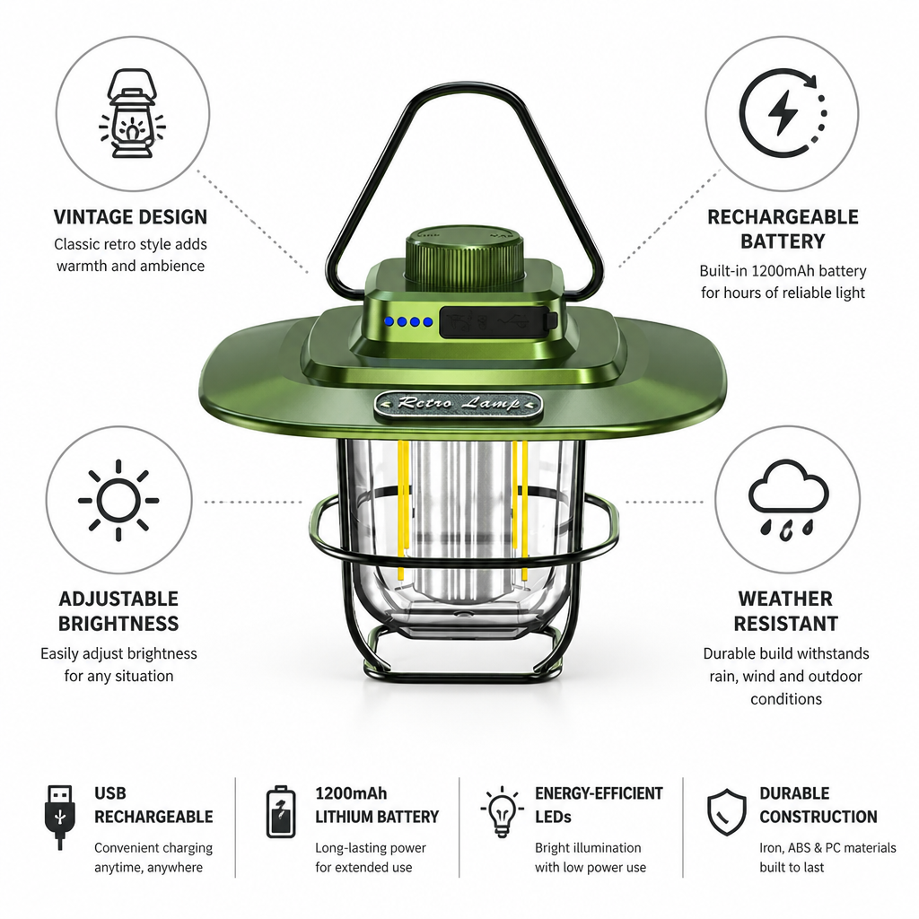 USB-Rechargeable Weather-Resistant Vintage LED Camping Lantern