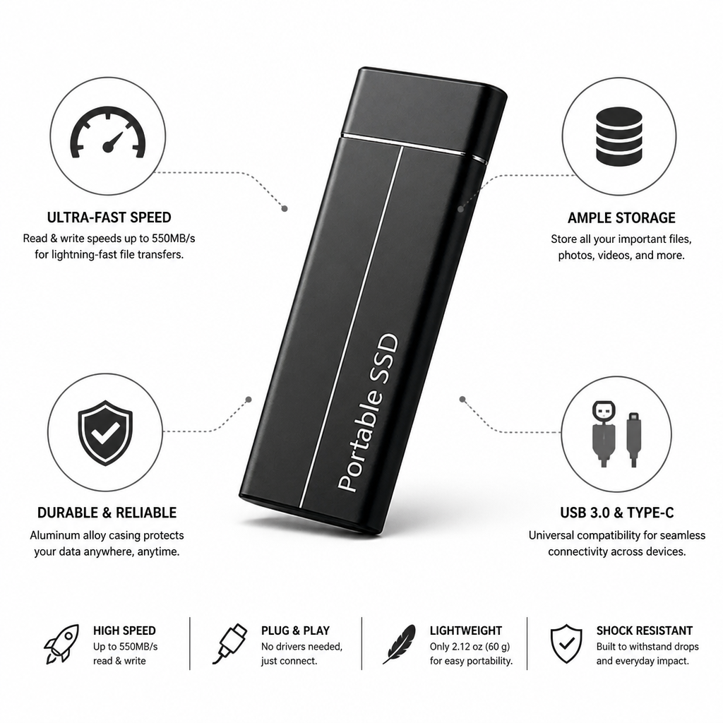 Ultra-Fast USB-C Aluminum Portable SSD