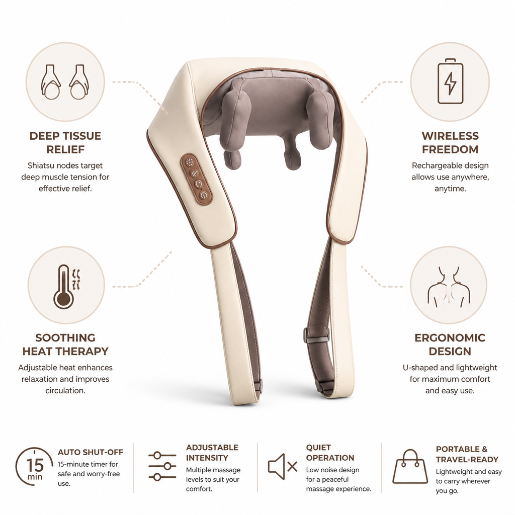 Wireless Shiatsu Deep-Tissue Neck & Back Massager