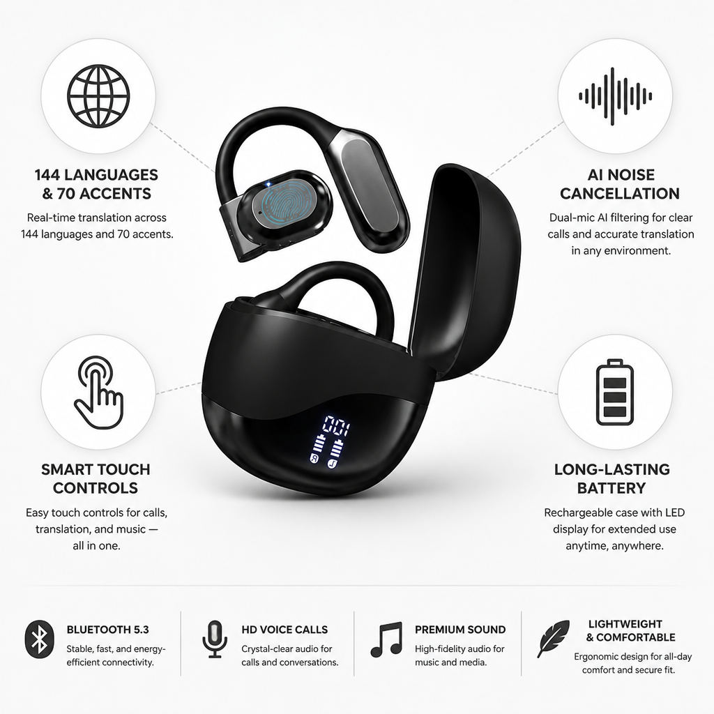 Real-Time Translation & AI Noise-Cancelling Wireless Earbuds
