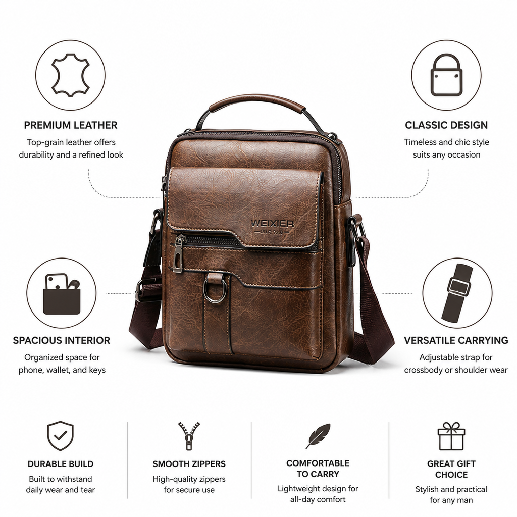 Top-Grain Leather Vertical Crossbody Bag