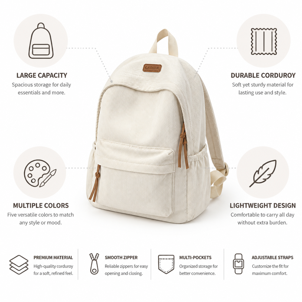 Large-Capacity Corduroy Minimalist Backpack