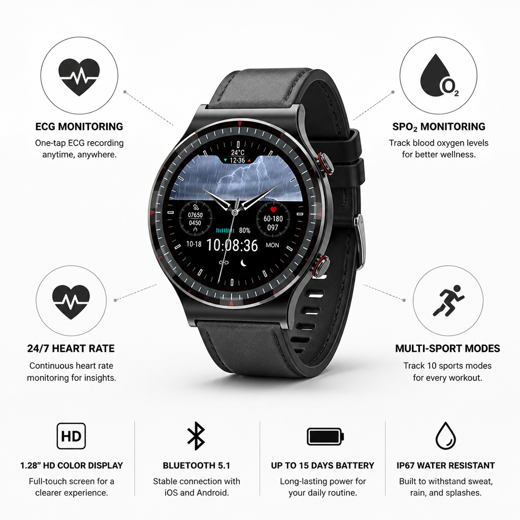 ECG & SpO2 Full-Touch HD Smartwatch