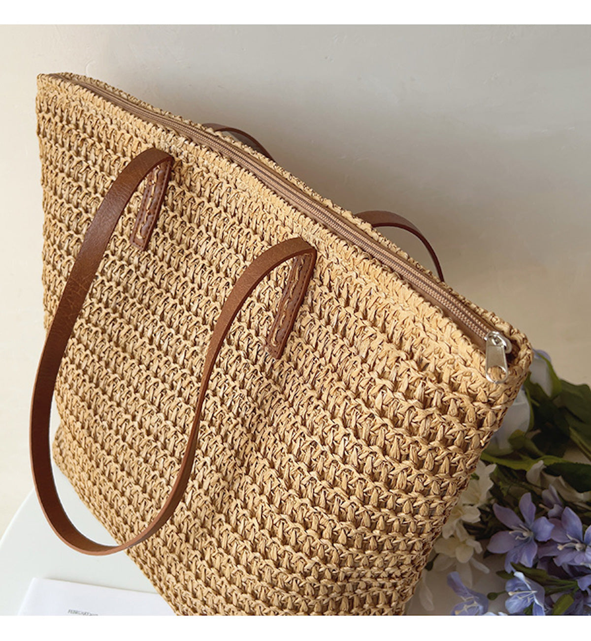 Basket Bag with Leather Handles – Woven Design