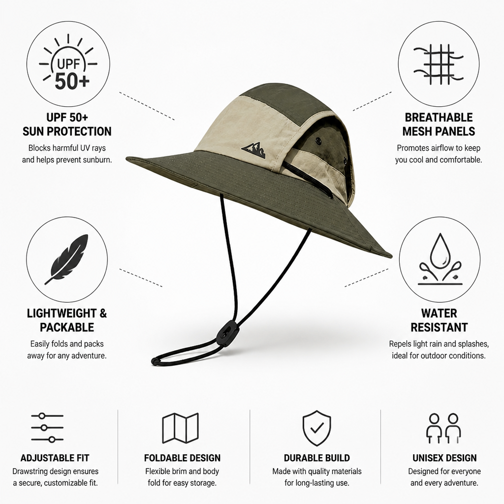 UPF 50+ Breathable Mesh Packable Sun Hat