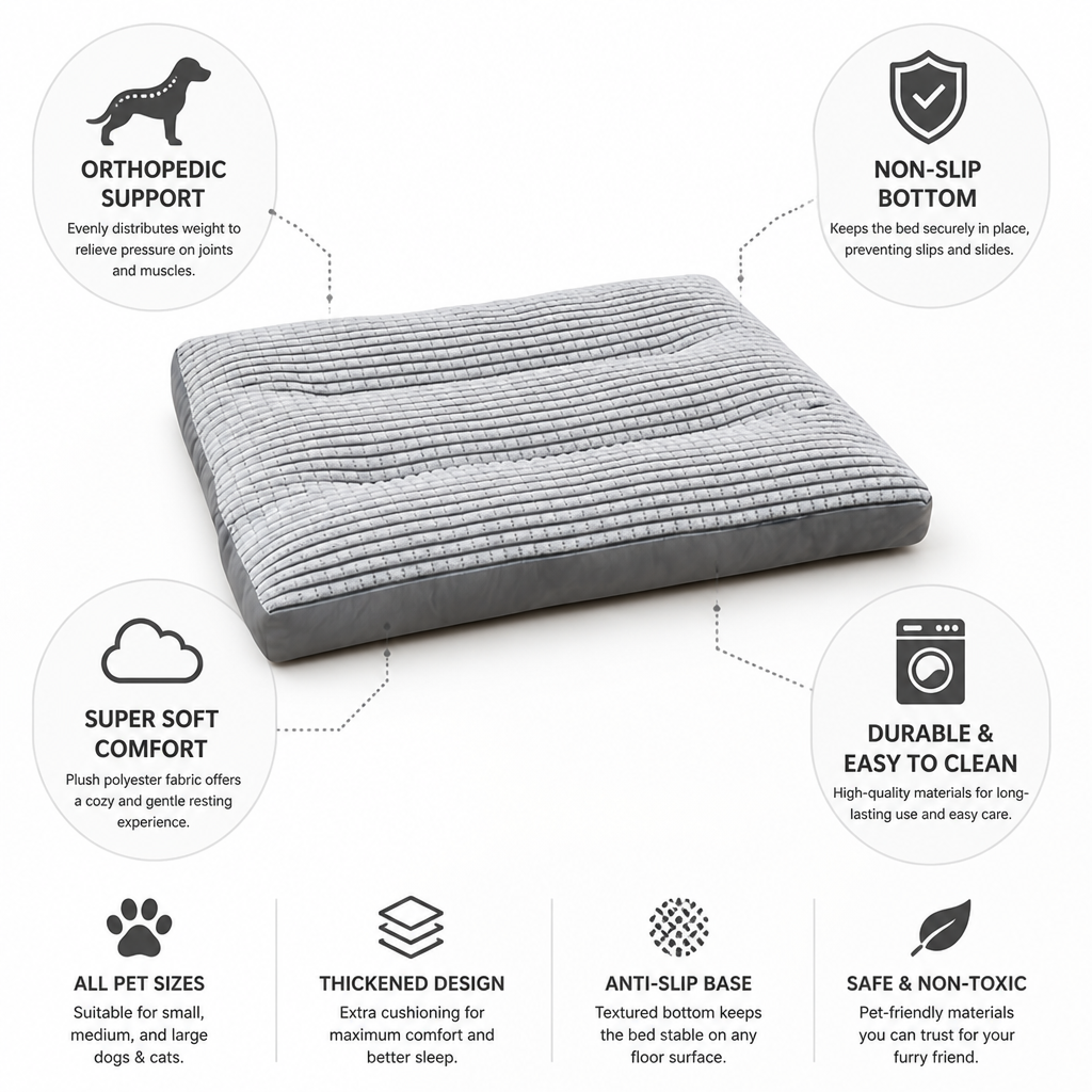 Orthopedic Thick Mattress & Non-Slip Dog & Cat Bed