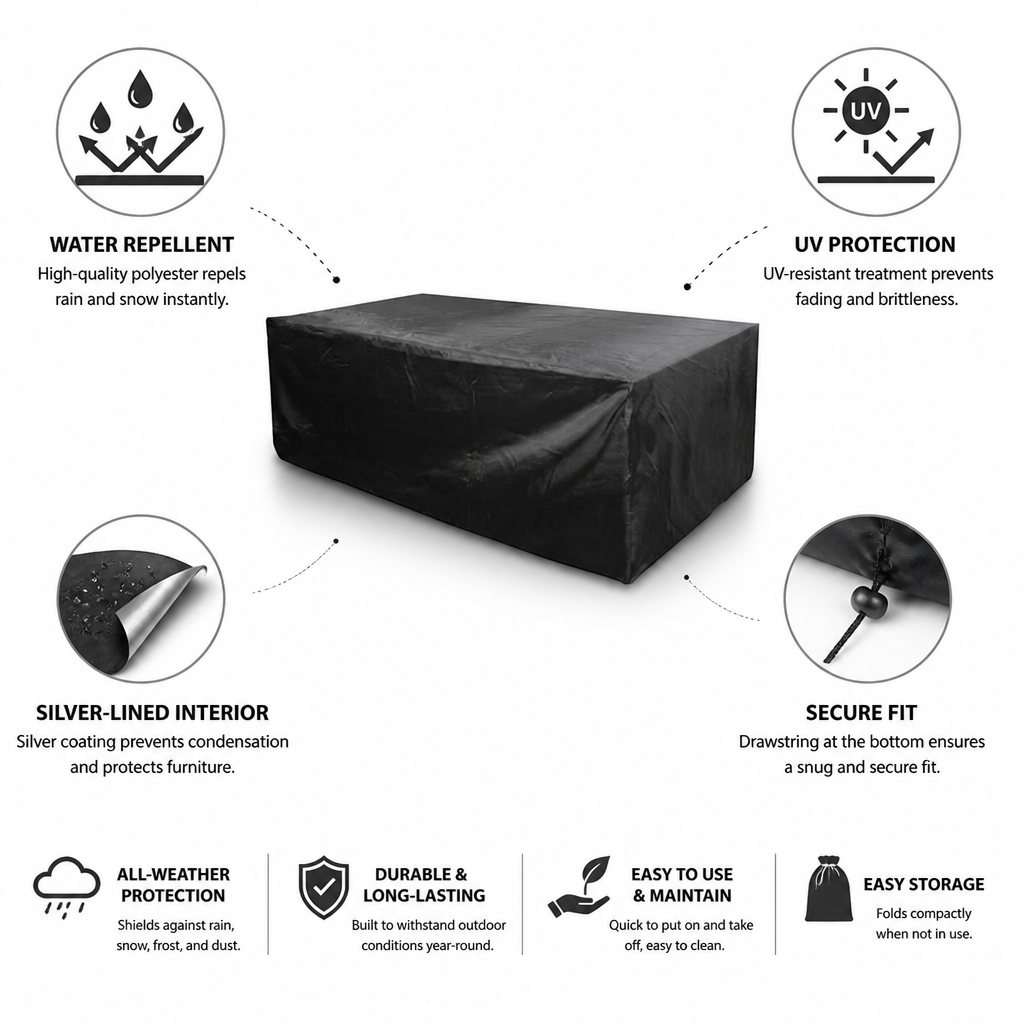 Water-Repellent Silver-Lined Outdoor Furniture Cover (Drawstring Base)