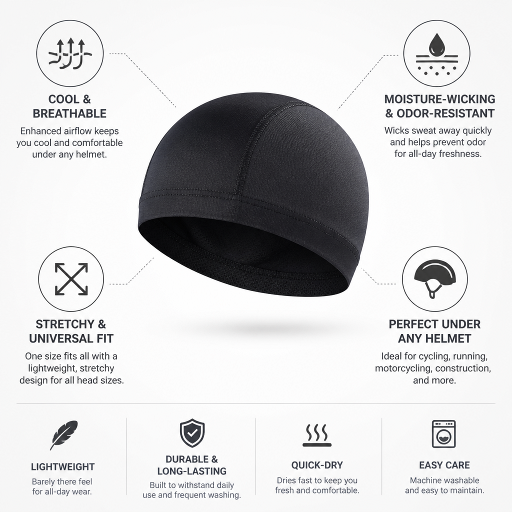 Moisture-Wicking & Odor-Resistant Helmet Cooling Cap (One Size)