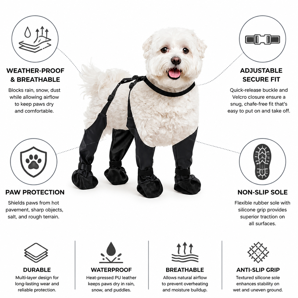 Adjustable Breathable & Waterproof Dog Shoes (Non-Slip Sole)