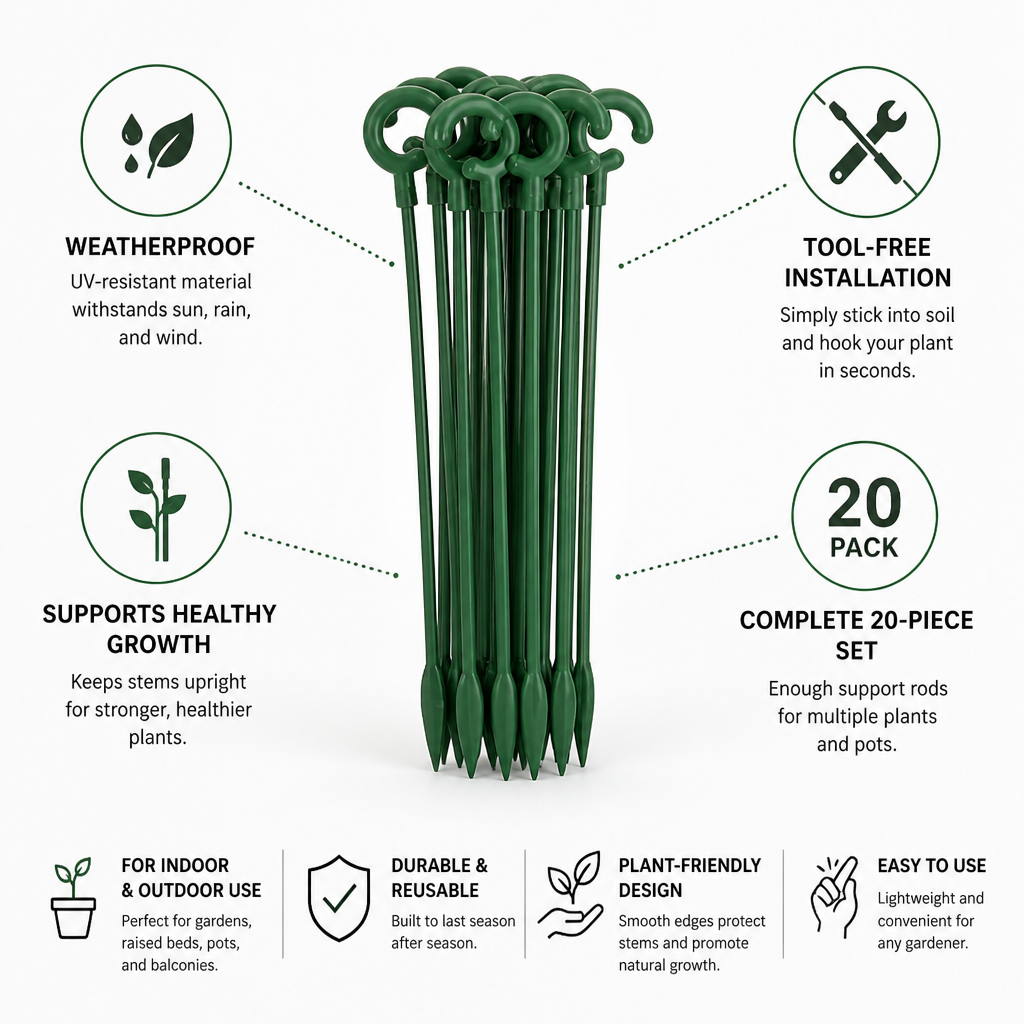 Weatherproof & Tool-Free Plant Support Rods (20-Pack)
