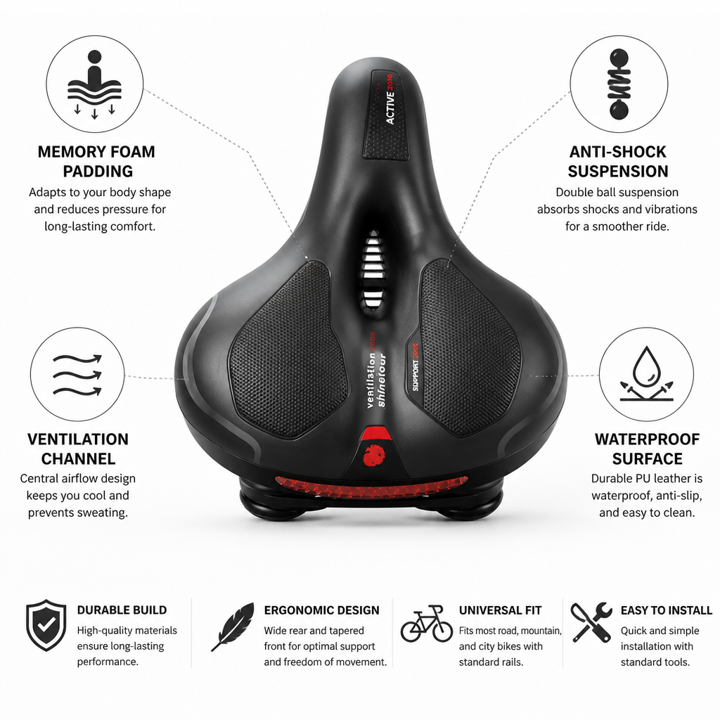 Memory Foam Anti-Shock Ventilated Bike Saddle
