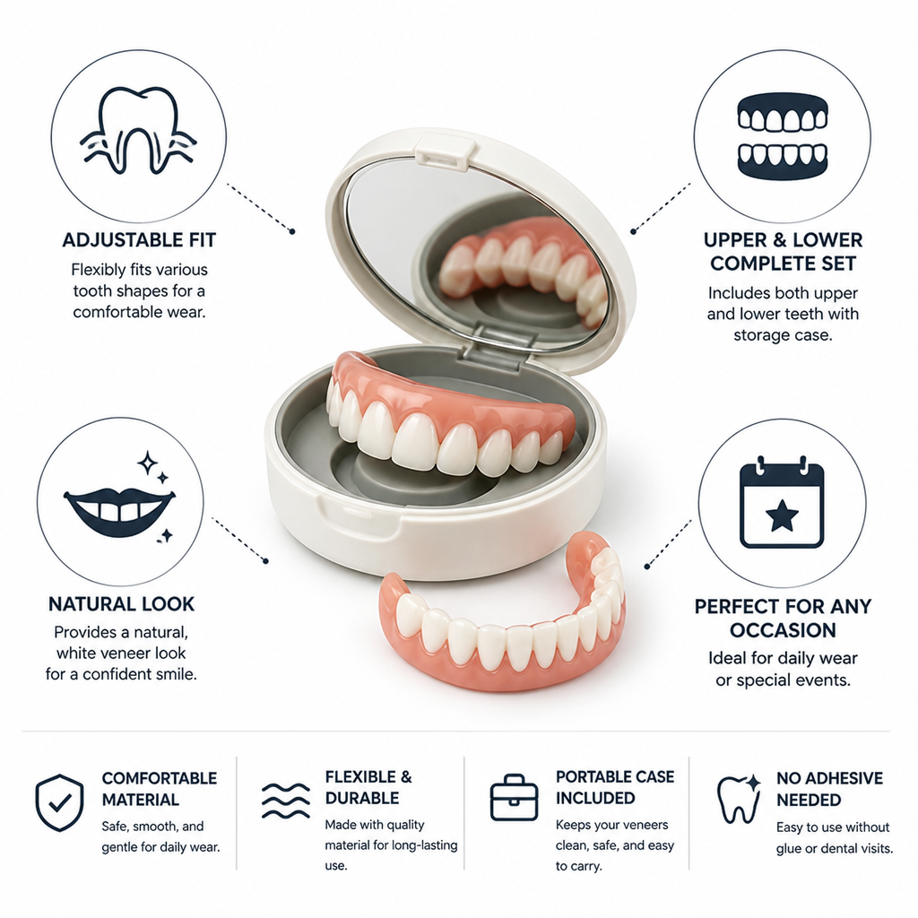 Adjustable Fit Upper & Lower Removable Veneer Set (With Case)