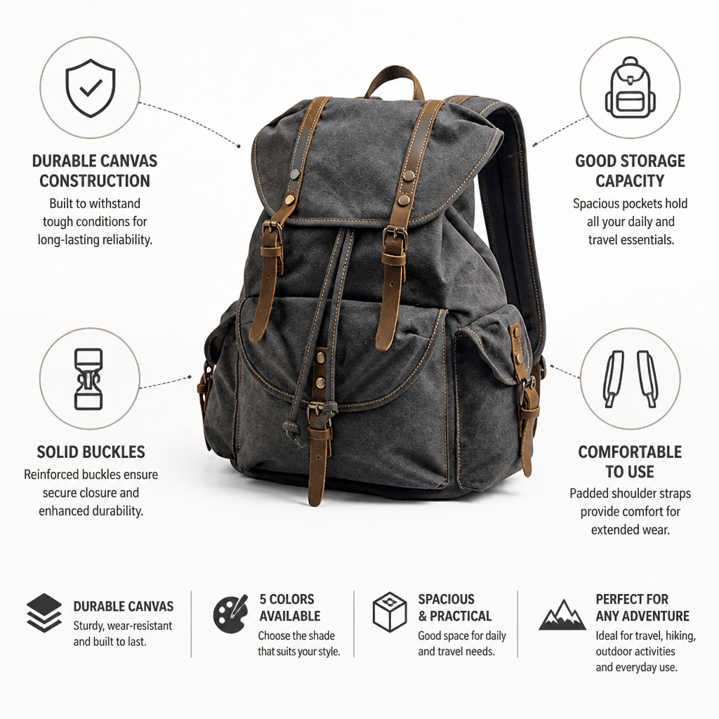 Durable Canvas Backpack (Padded Straps & Solid Buckles)