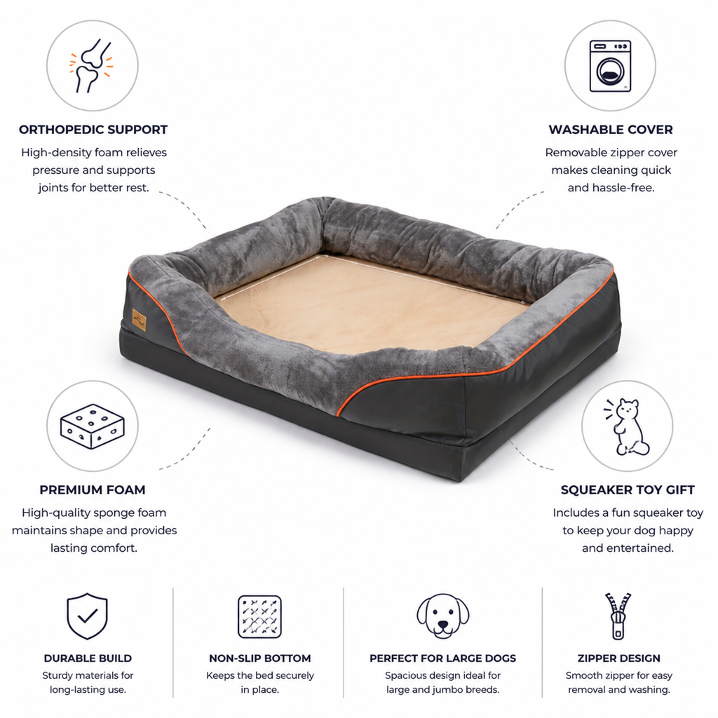 Extra-Large Orthopedic Foam Dog Bed (Washable Zipper Cover)