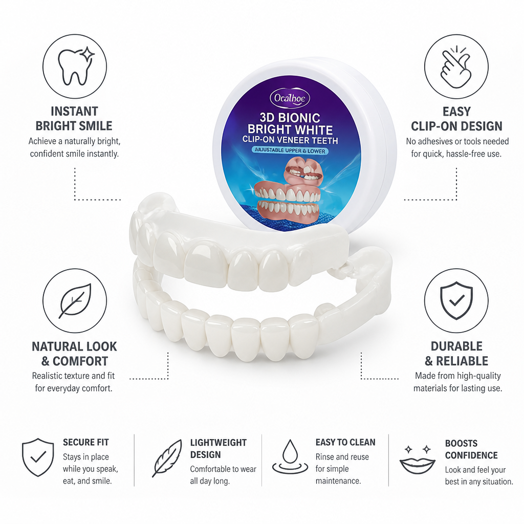 3D Bionic Bright White Clip-On Veneer Teeth (Adjustable Upper & Lower)
