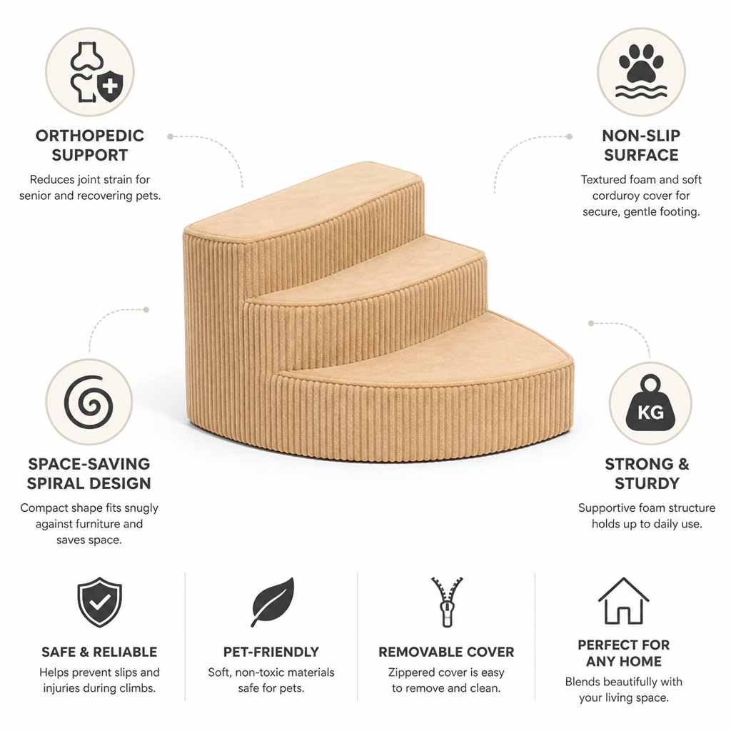 Orthopedic Non-Slip Foam Dog Stairs (Space-Saving)