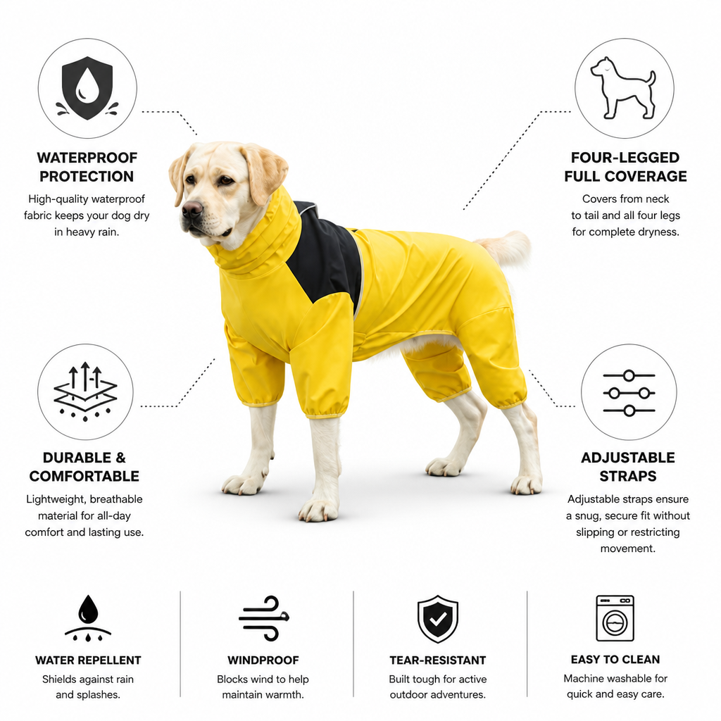 Waterproof Full-Coverage Four-Legged Dog Raincoat (Adjustable Straps)