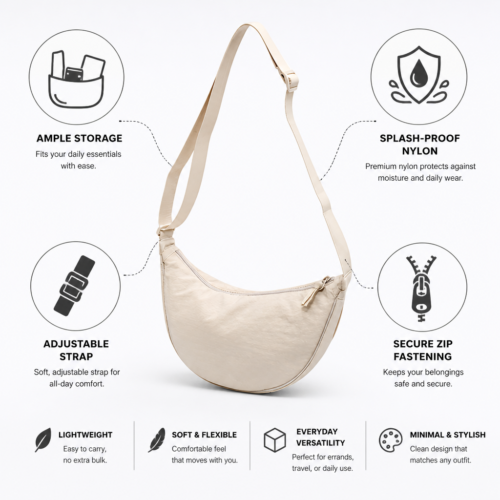 Lightweight Splash-Proof Nylon Crescent Shoulder Bag