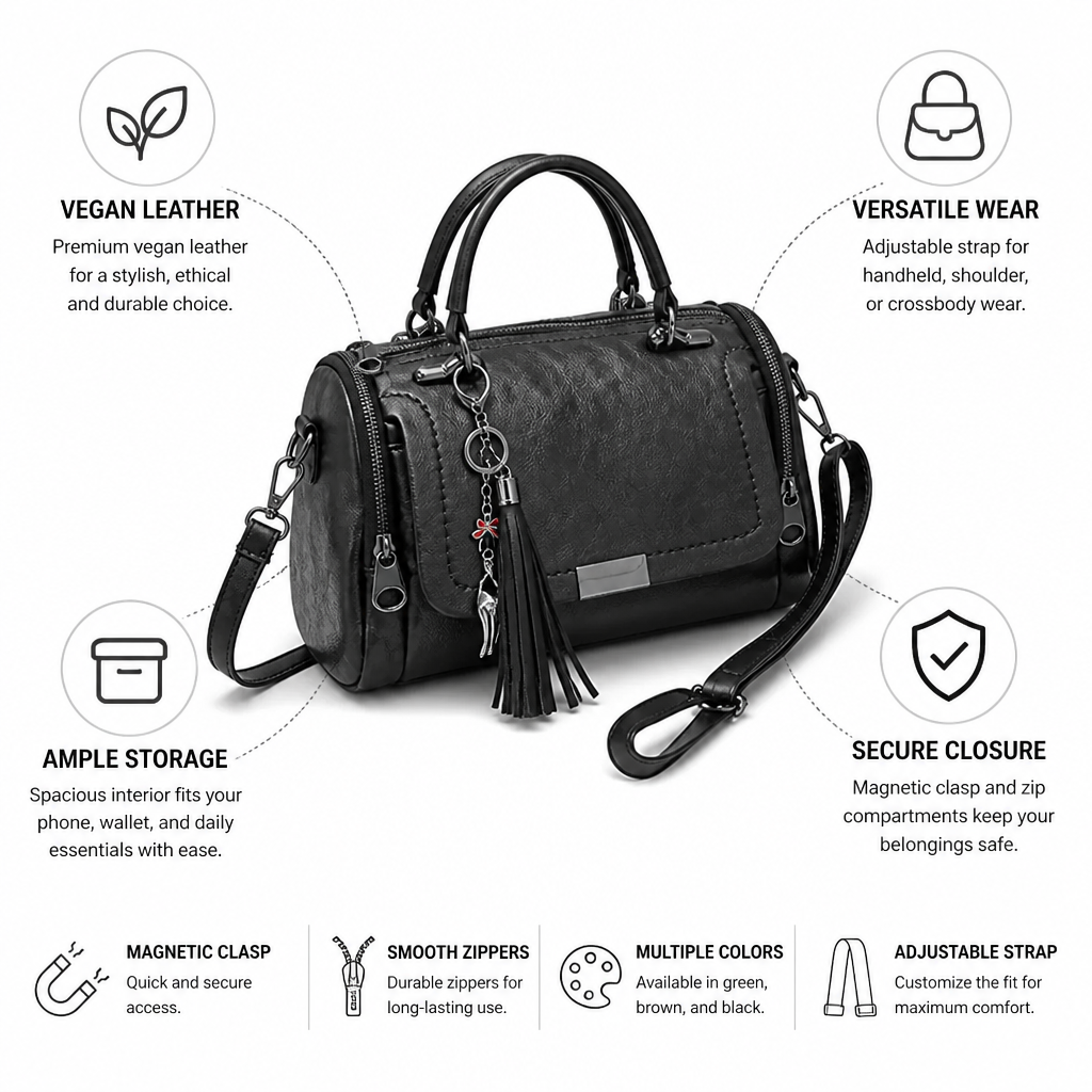 Vegan Leather Convertible Satchel Handbag (Tassel Charm)
