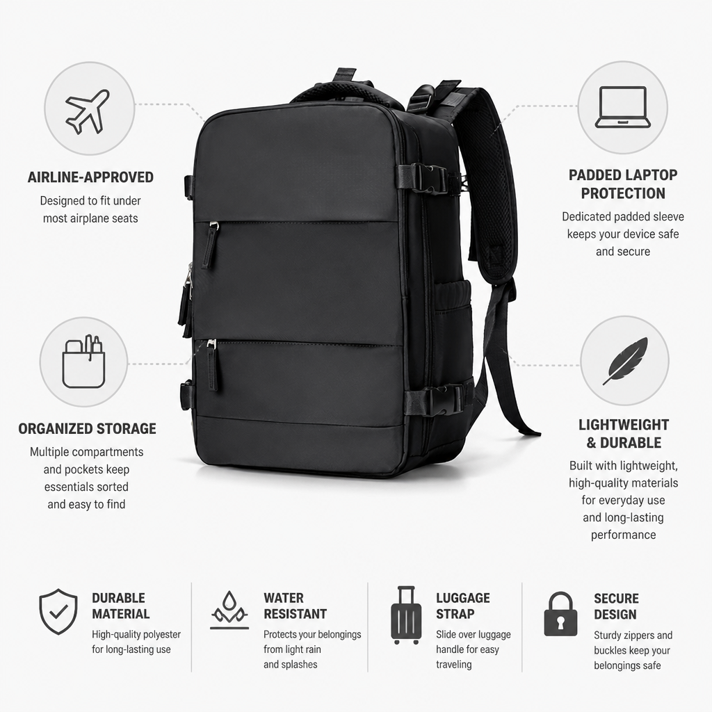 Lightweight Airline-Approved Padded Laptop Backpack