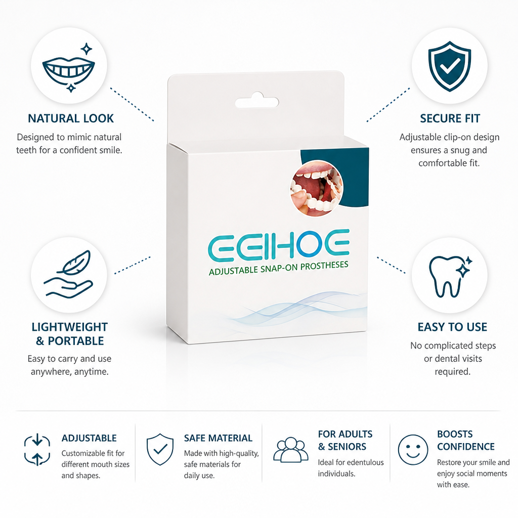 Adjustable Clip-On Natural-Look Removable Dentures (For Adults & Seniors)