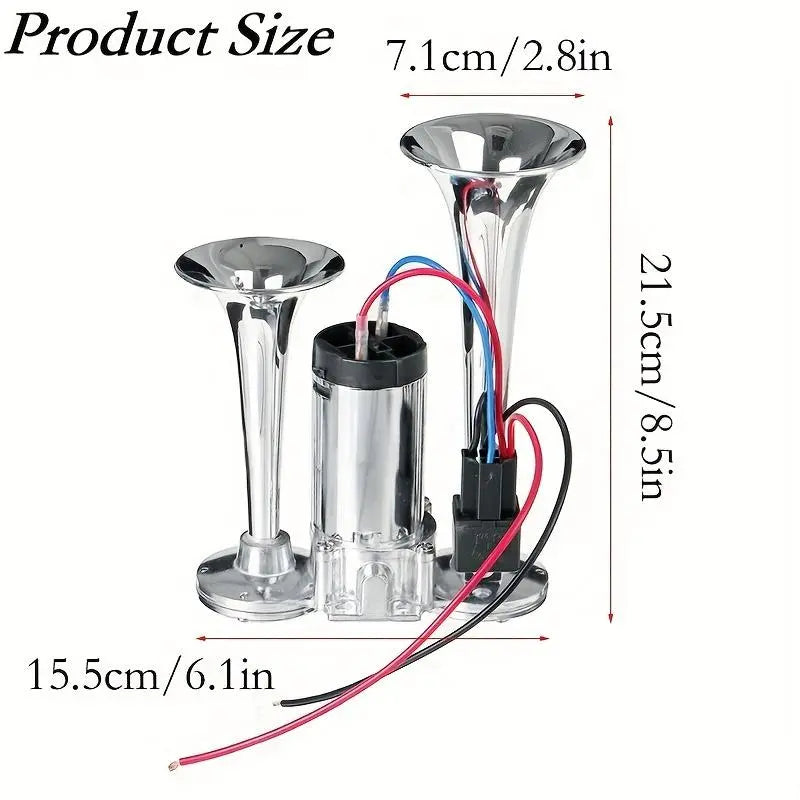 12V Vehicle Dual Air Horn System with 130dB Output and Automatic Compressor