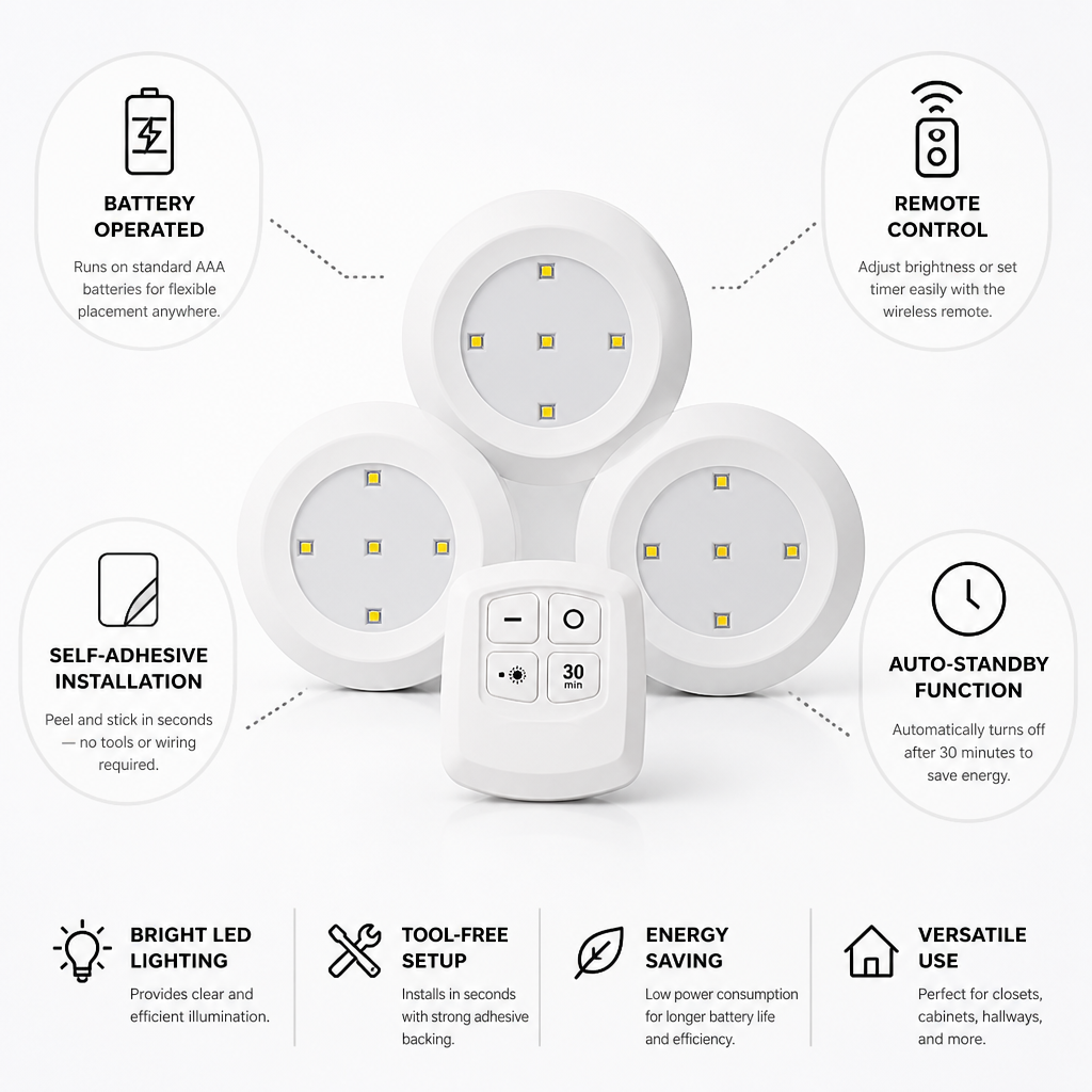Battery-Operated Remote-Controlled & Self-Adhesive LED Lights