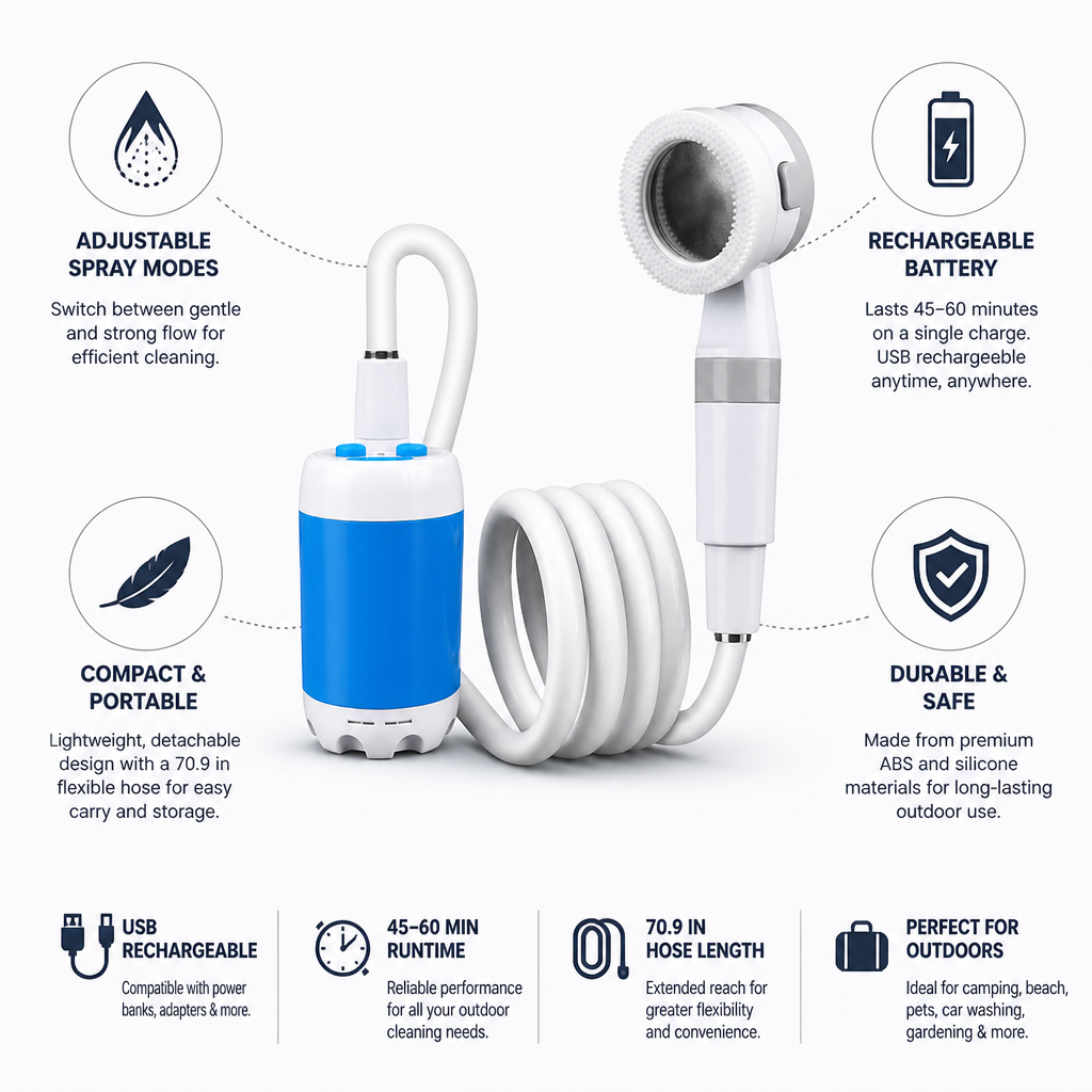 Adjustable Spray Battery-Powered & USB-Rechargeable Outdoor Shower