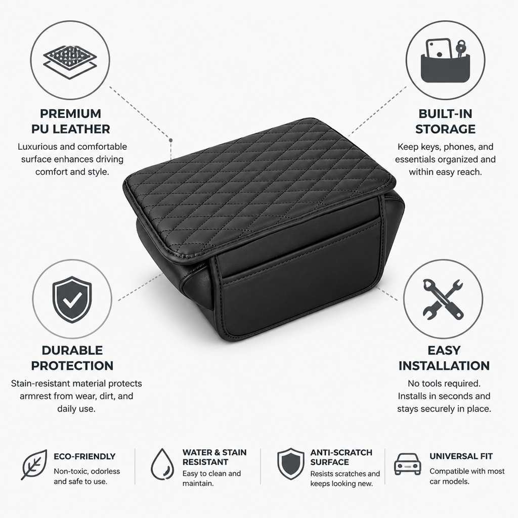 PU Leather Built-In Storage Armrest Mat