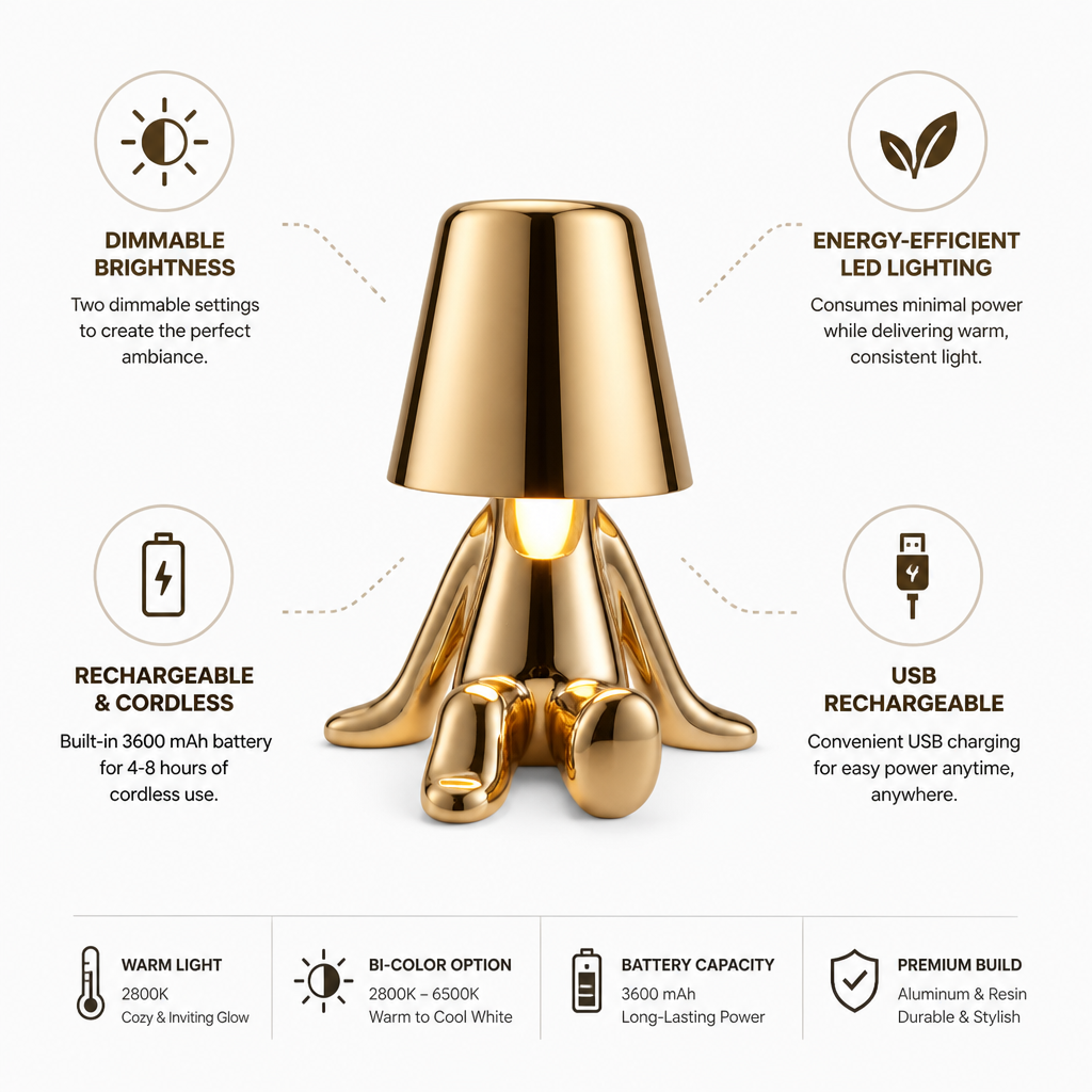USB Rechargeable Dimmable Warm LED Table Lamp