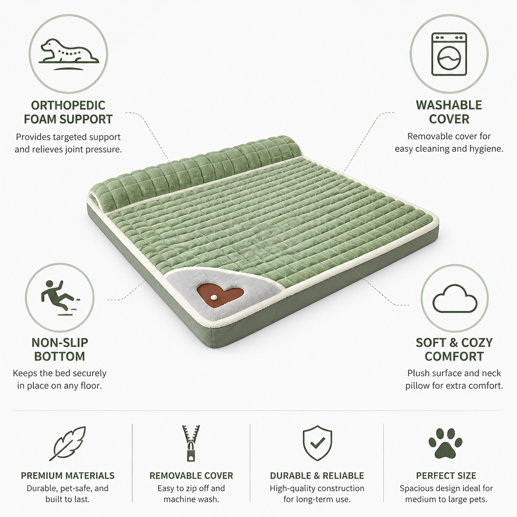 Orthopedic Foam Pet Bed With Neck Pillow (100×70 cm)