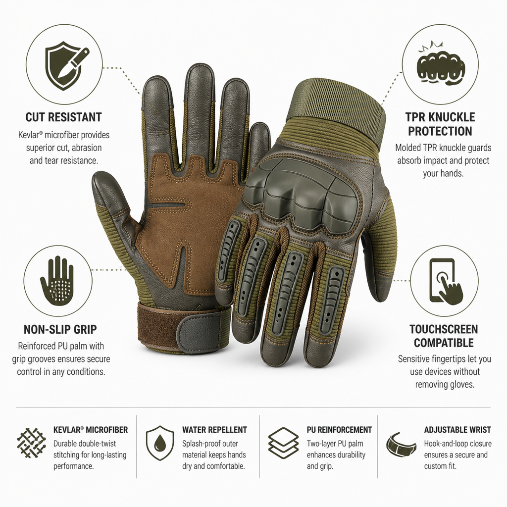 Kevlar Cut-Resistant TPR-Knuckle Motorcycle Gloves (Touchscreen-Compatible)