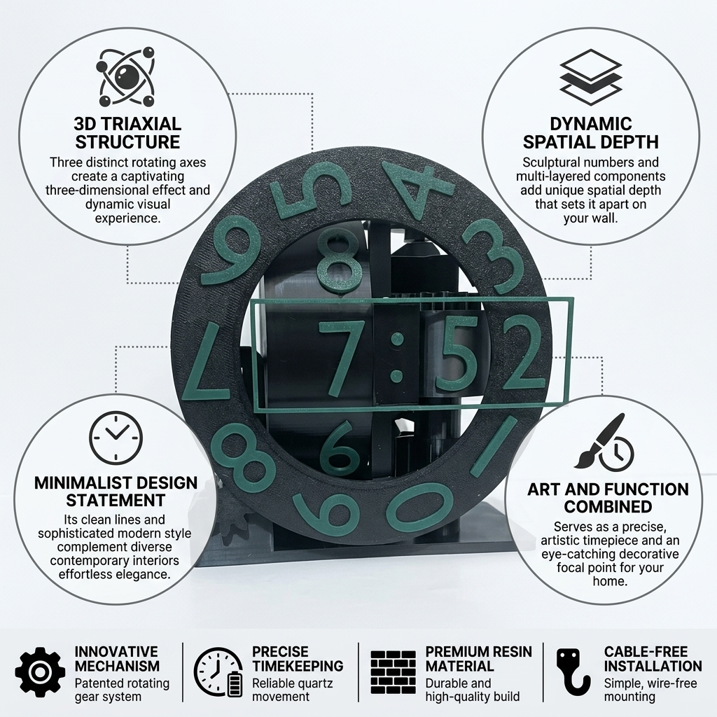 3D Triaxial Minimalist Wall Clock