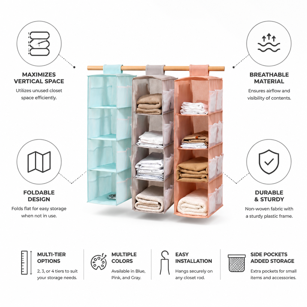 Breathable Non-Woven Hanging Closet Organizer (Multi-Tier)