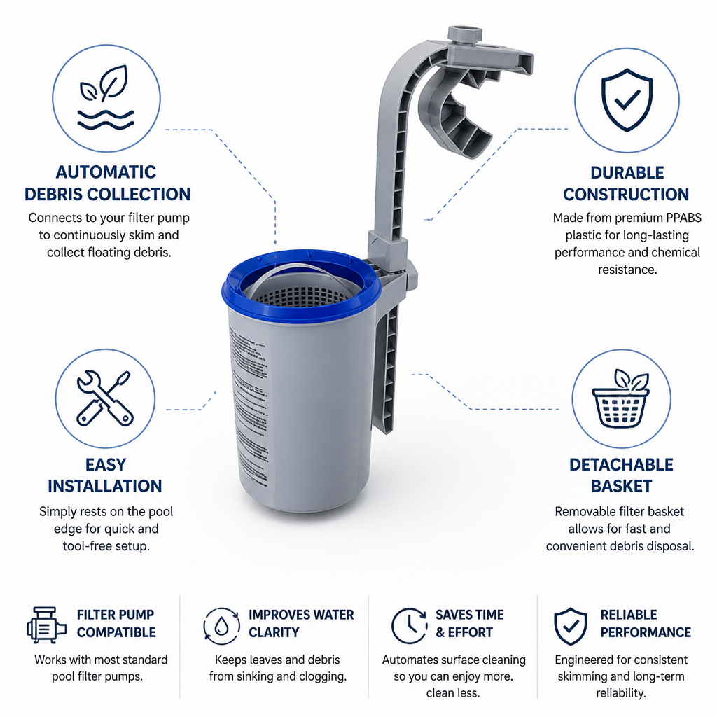 Automatic Filter-Pump Pool Skimmer (Detachable Basket)