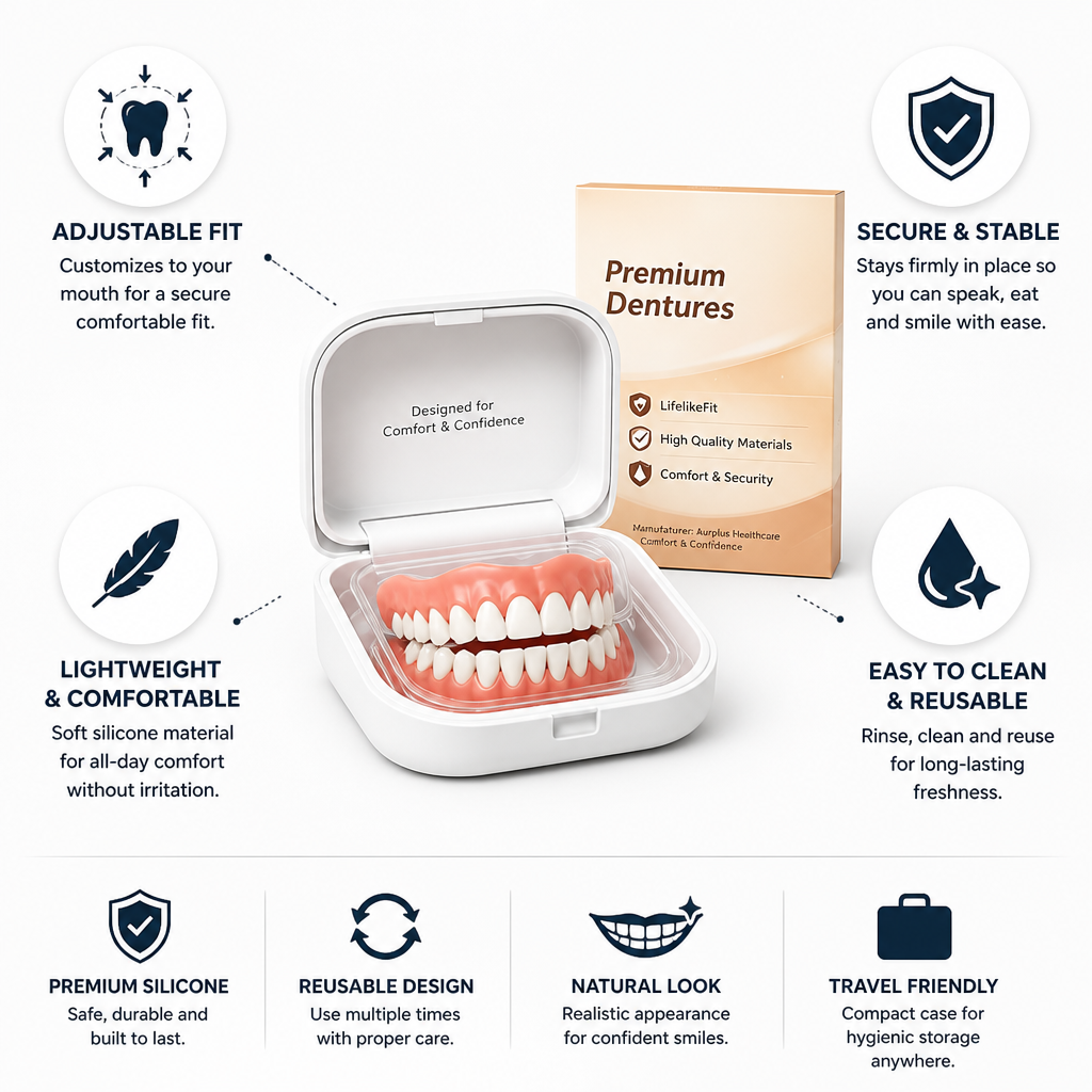 Adjustable Fit & Reusable Silicone Denture Set